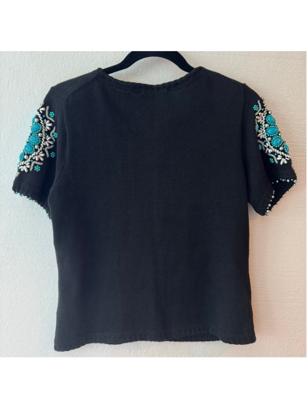 Vintage Michael Simon Sweater Dress Black Turquoise Beaded Cardigan Set of 2 - Picture 10 of 10